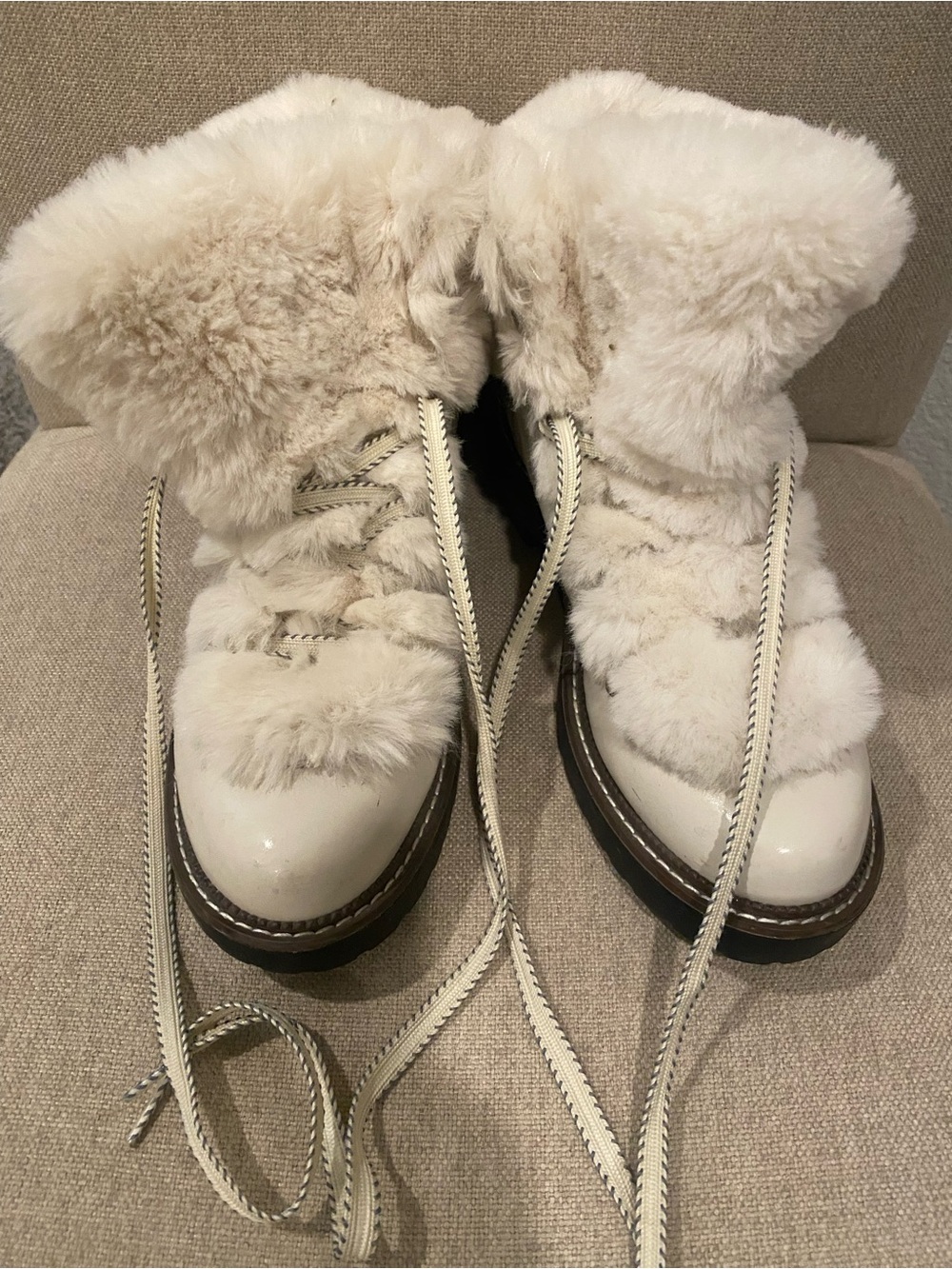 a new day Cream Faux Fur Lace-Up Winter Boots
